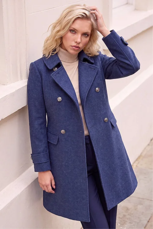 Roman Denim Petite Double Breasted Military Coat - 14 Image 1