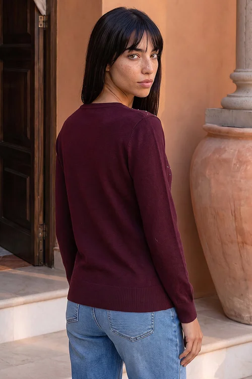 Roman Wine Petite Faux Pearl Embellished Knit Jumper - 14 Image 2