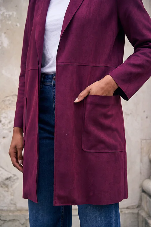 Roman Wine Petite Faux Suede Pocket Jacket - 18 Image 4