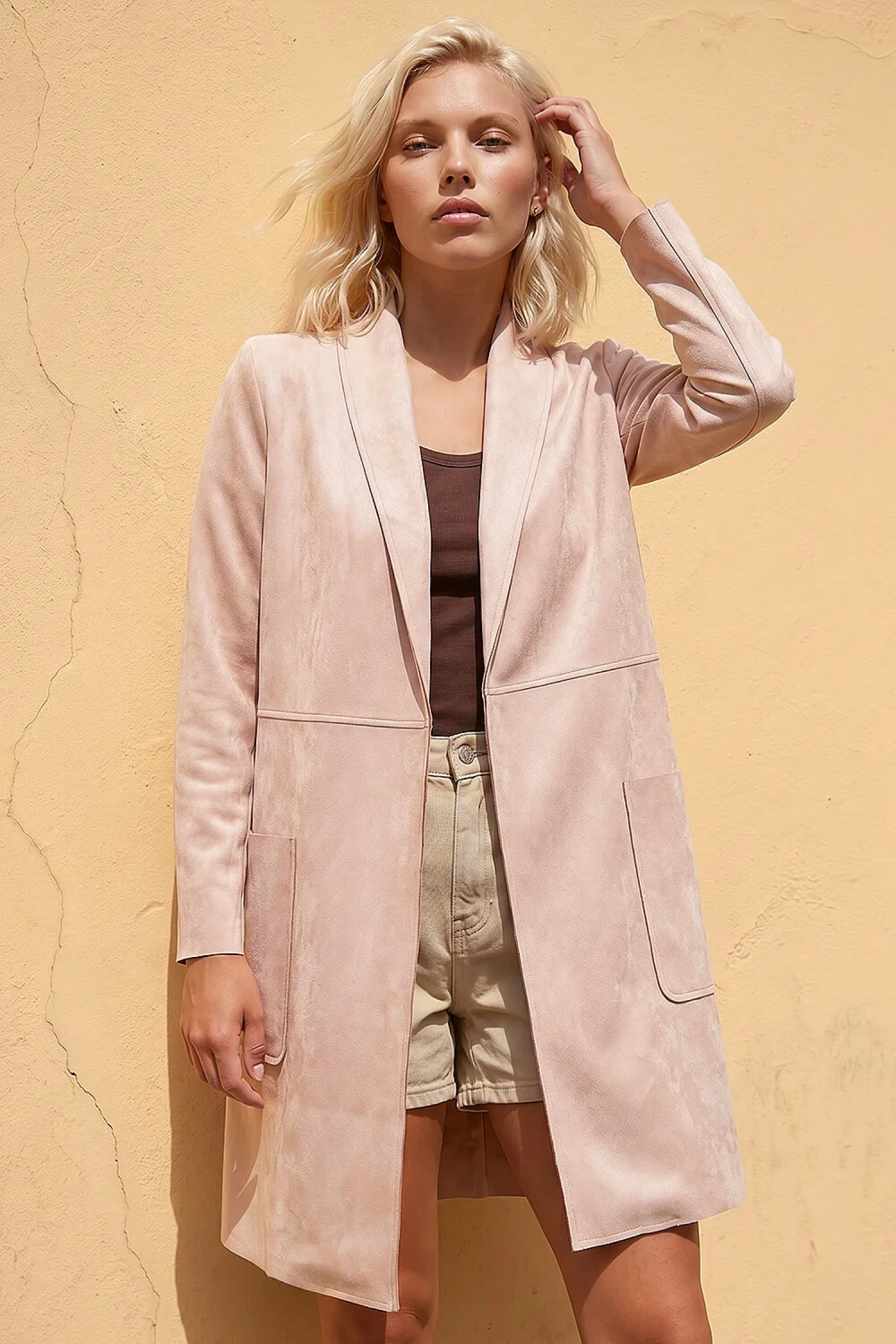 Roman Light Pink Petite Faux Suede Pocket Jacket - 10 Image 1