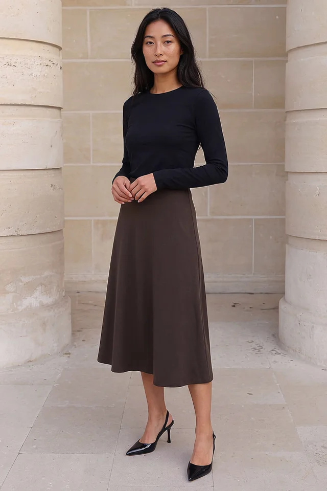 Roman Chocolate Petite Ponte Stretch Midi Skirt