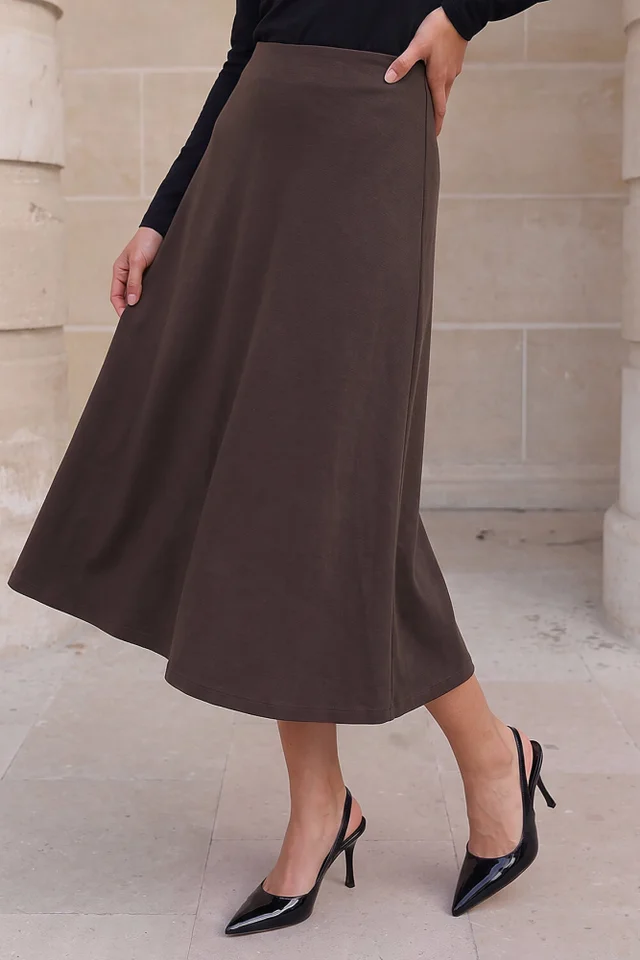 Roman Chocolate Petite Ponte Stretch Midi Skirt