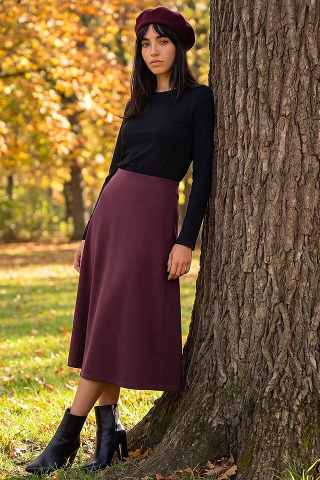 Roman Wine Petite Ponte Stretch Midi Skirt