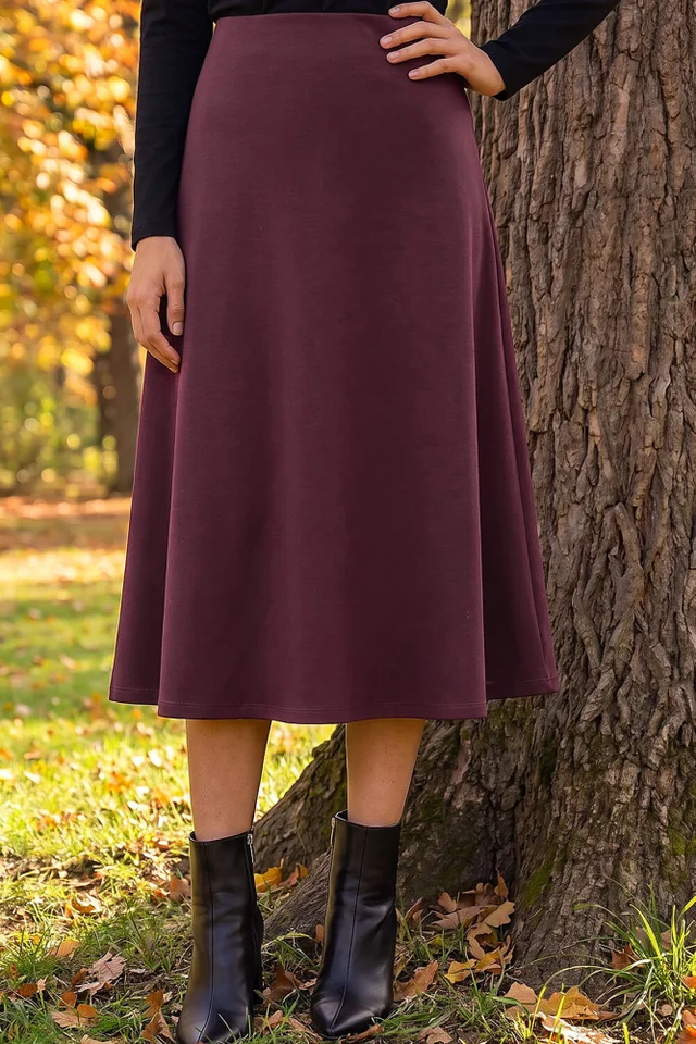 Roman Wine Petite Ponte Stretch Midi Skirt