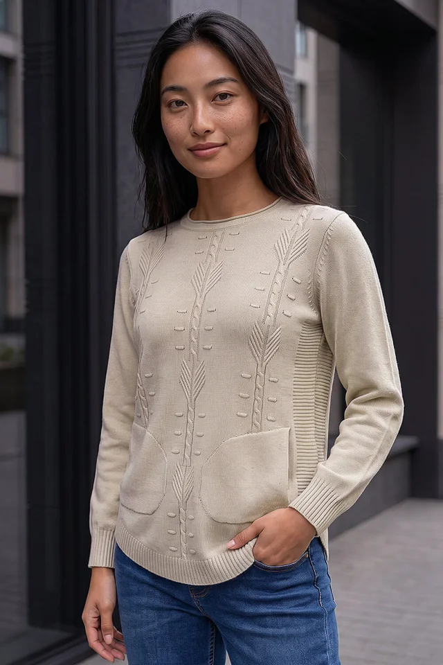 Roman Stone Petite Cable Knit Pocket Jumper