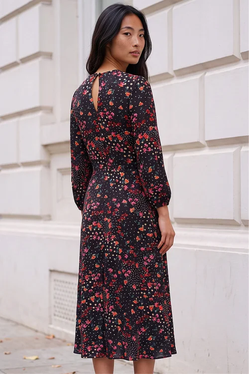 Roman Black Petite Floral Print Midi Dress - 16 Image 3