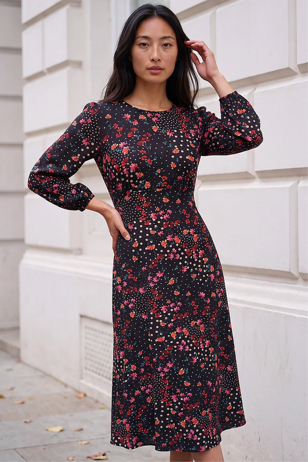 Roman Black Petite Floral Print Midi Dress - 16 Image 1