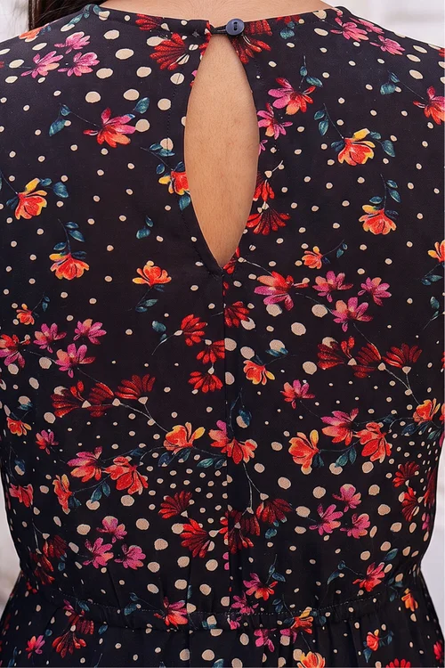 Roman Black Petite Floral Print Midi Dress - 16 Image 4