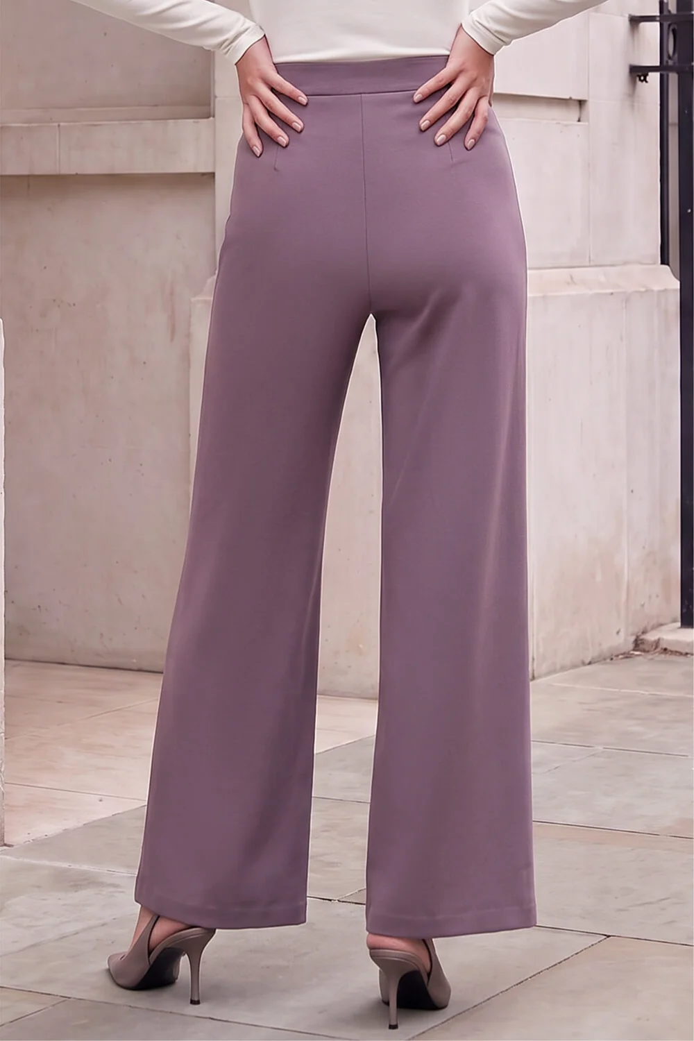 Roman Taupe Petite Wide Leg Ponte Stretch Trouser - 12 Image 3