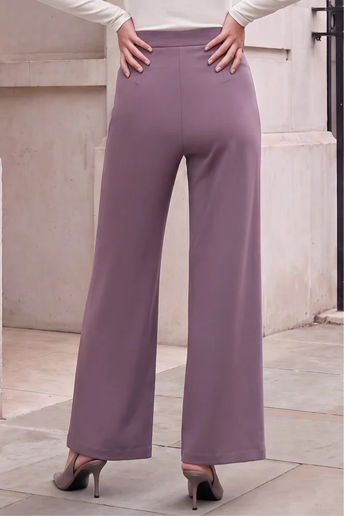 Roman Taupe Petite Wide Leg Ponte Stretch Trouser - 12 Image 3