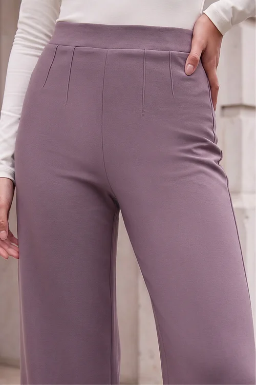 Roman Taupe Petite Wide Leg Ponte Stretch Trouser - 12 Image 4