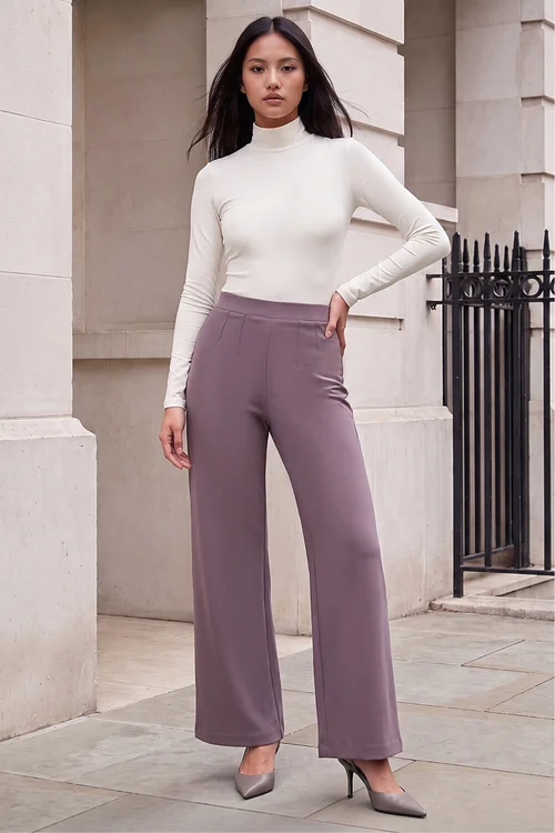 Roman Taupe Petite Wide Leg Ponte Stretch Trouser - 12 Image 2