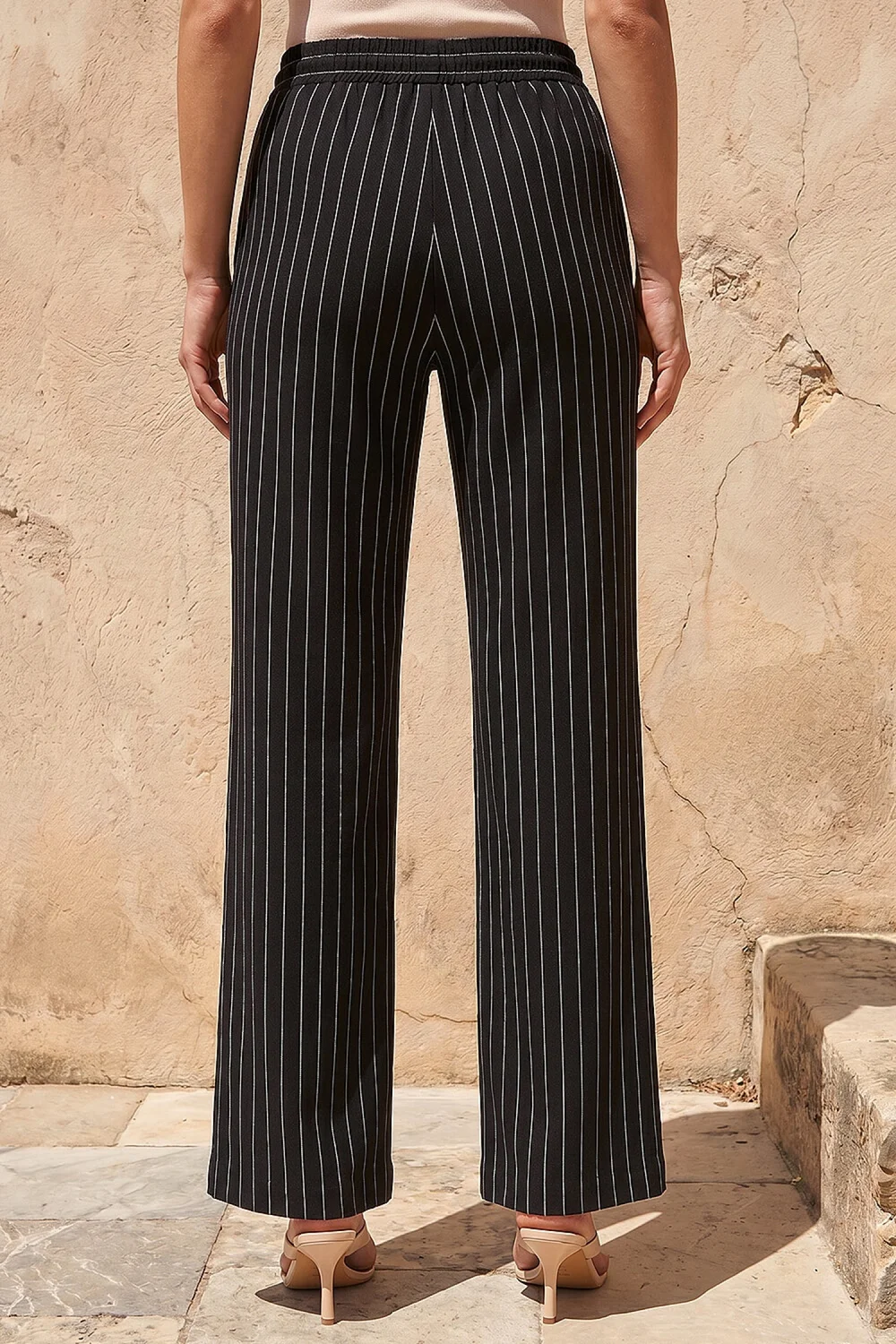 Roman Black Petite Stripe Wide Leg Stretch Trouser - 10 Image 3