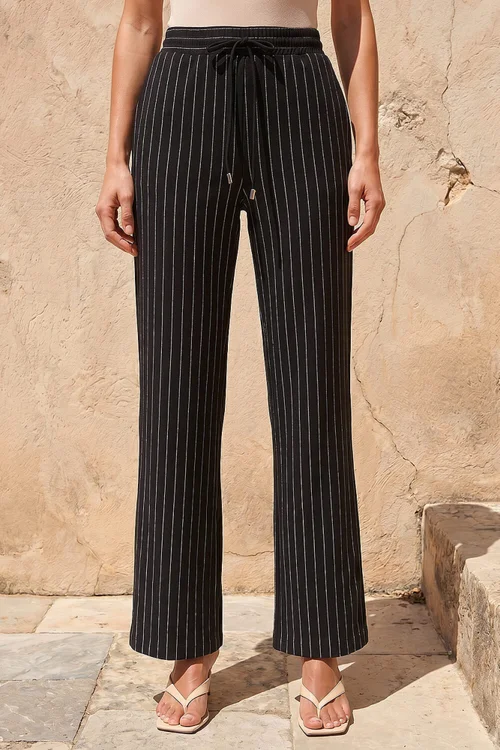 Roman Black Petite Stripe Wide Leg Stretch Trouser - 10 Image 2