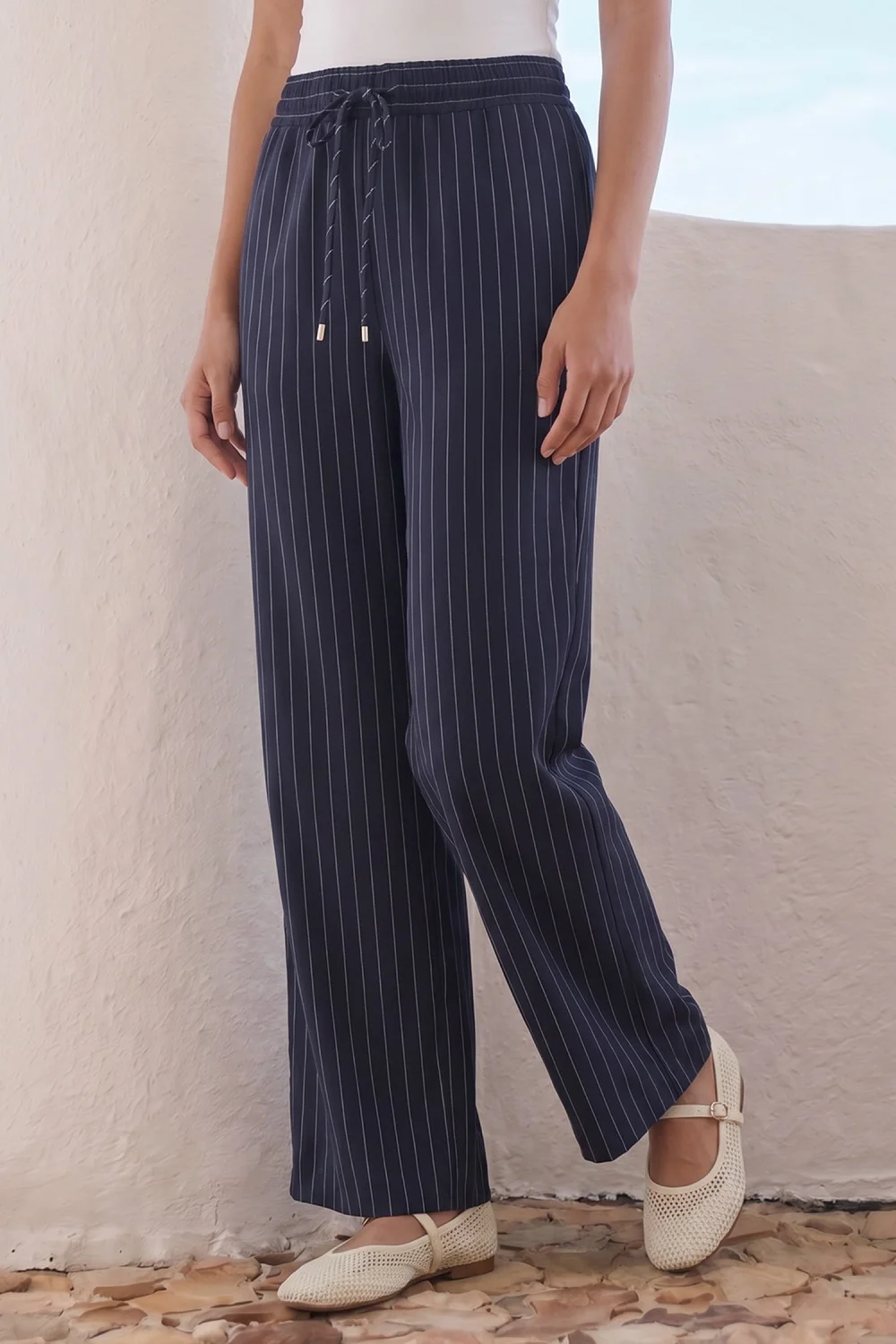 Roman Navy Petite Stripe Wide Leg Stretch Trouser - 18 Image 1