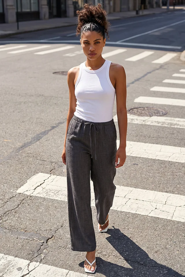 Roman Dark Grey Petite Pull On Woven Trouser