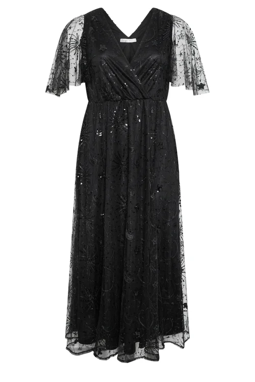 Yours London Curve Black Celestial Sequin Maxi Dress - 18 Image 5