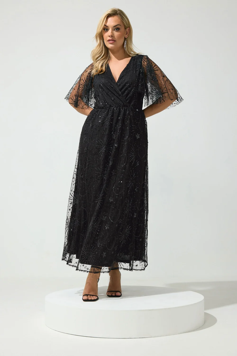 Yours London Curve Black Celestial Sequin Maxi Dress - 18 Image 2