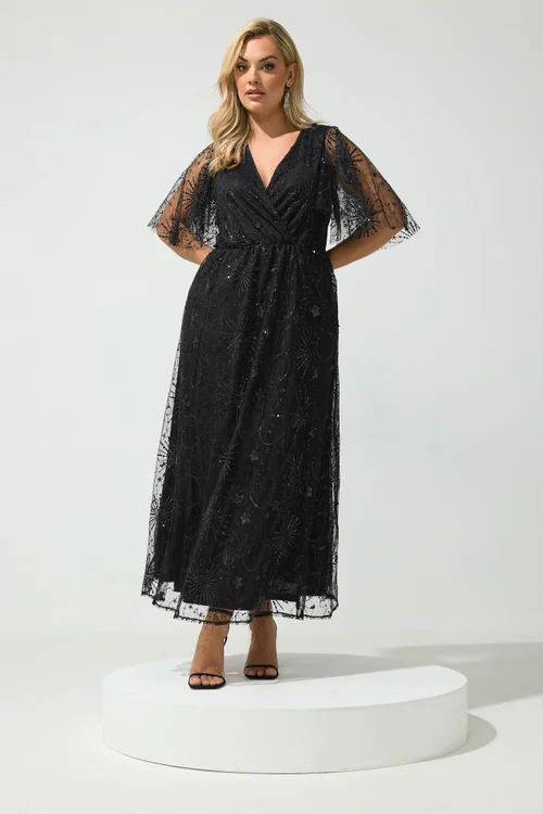 Yours London Curve Black Celestial Sequin Maxi Dress - 18 Image 2