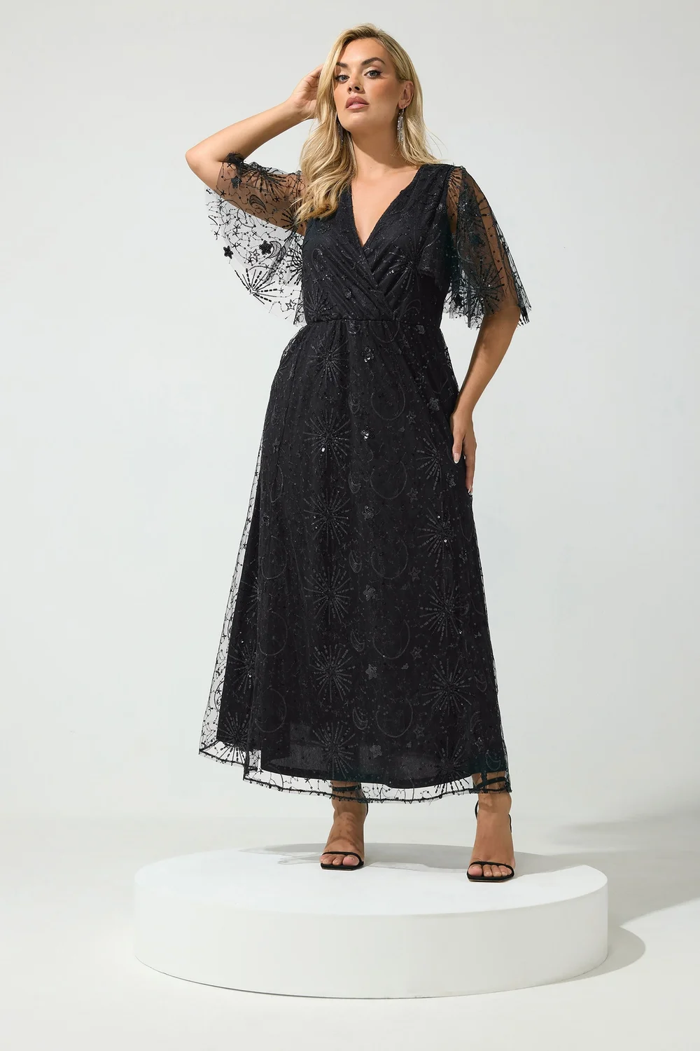 Yours London Curve Black Celestial Sequin Maxi Dress - 18 Image 1