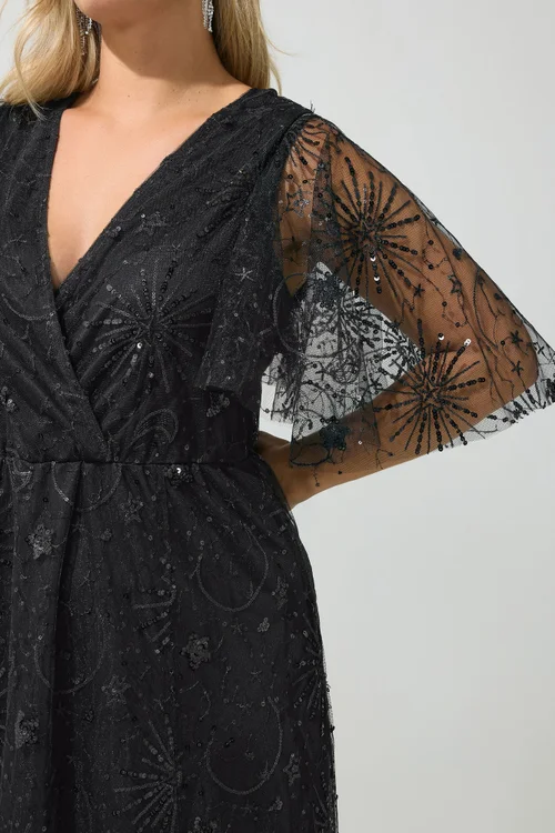 Yours London Curve Black Celestial Sequin Maxi Dress - 18 Image 4