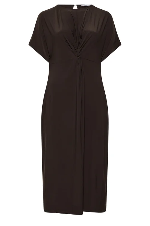 YOURS LONDON Curve Chocolate Brown Knot Front Dress - 22 Image 2
