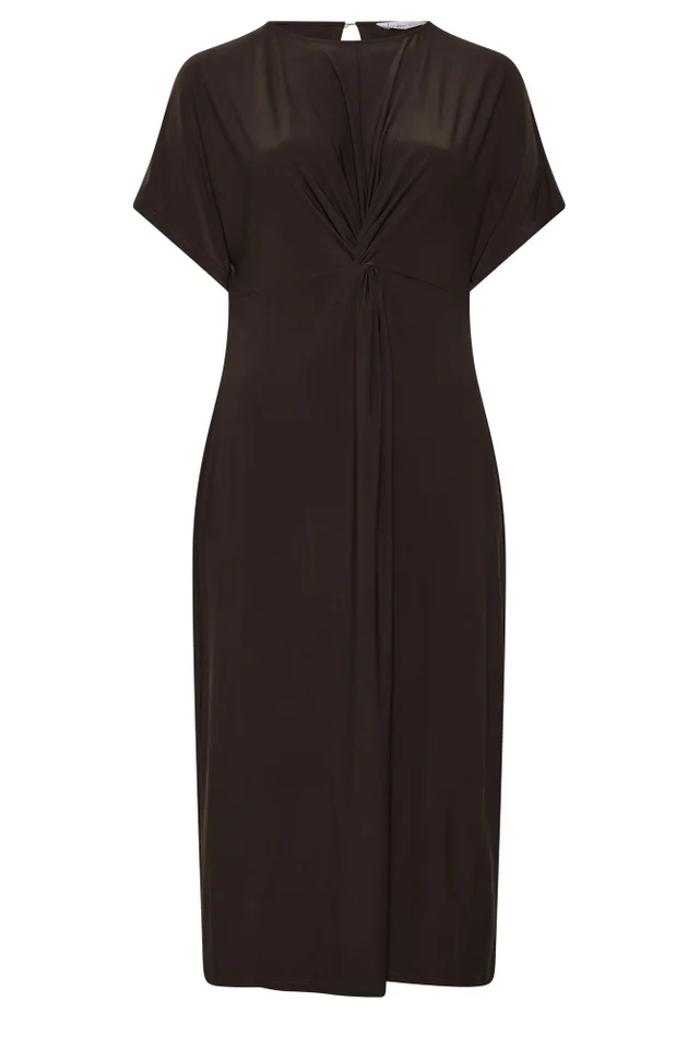 YOURS LONDON Curve Chocolate Brown Knot Front Dress