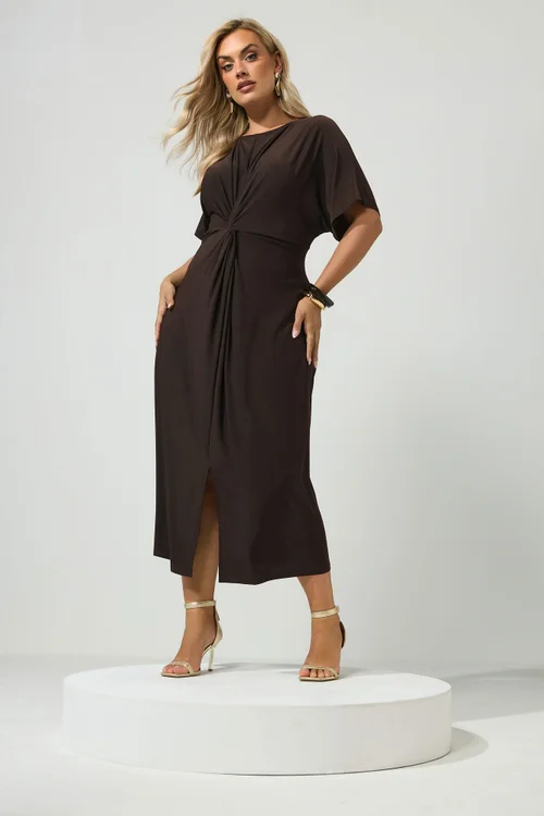 YOURS LONDON Curve Chocolate Brown Knot Front Dress - 22 Image 1