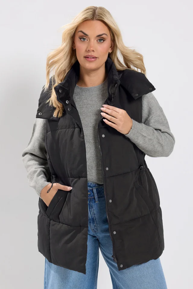 Yours Curve Black Short Padded Gilet