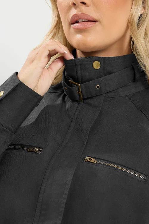 Yours Curve Black Funnel Neck Twill Shacket - 14 Image 5