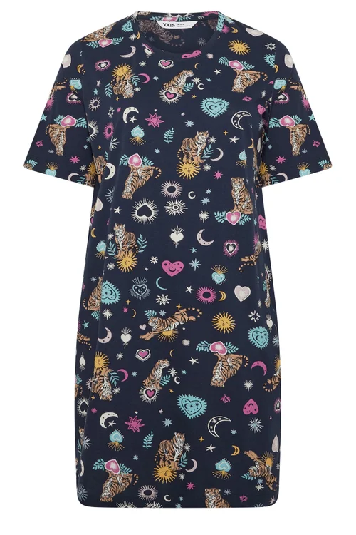 Yours Curve Navy Blue Celestial Nightdress - 14-16 Image 5