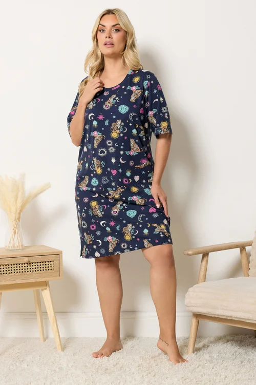 Yours Curve Navy Blue Celestial Nightdress - 14-16 Image 2