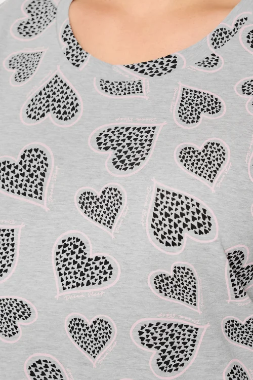 Yours Curve Grey Cluster Heart Print Nightdress - 38-40 Image 4