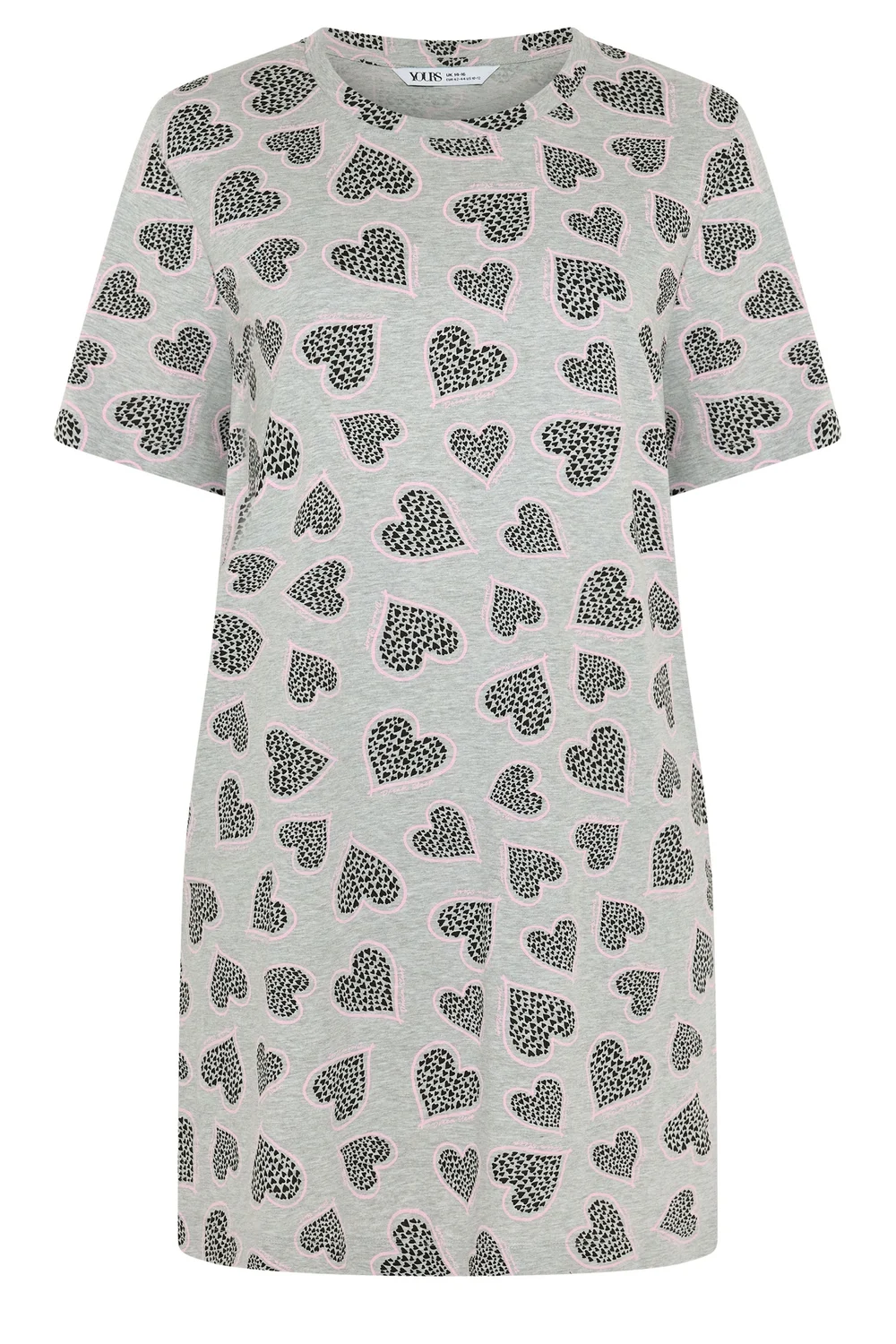 Yours Curve Grey Cluster Heart Print Nightdress - 38-40 Image 5