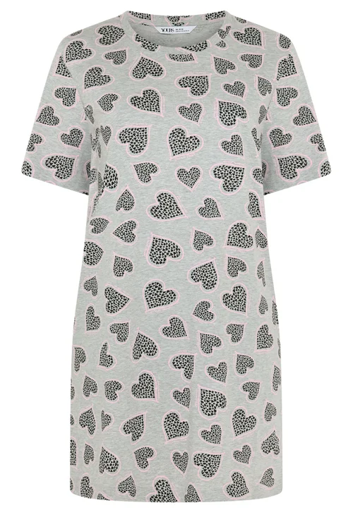 Yours Curve Grey Cluster Heart Print Nightdress - 38-40 Image 5