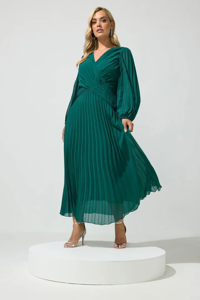 Yours London Curve Teal Green Pleated Dress