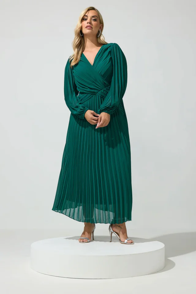 Yours London Curve Teal Green Pleated Dress