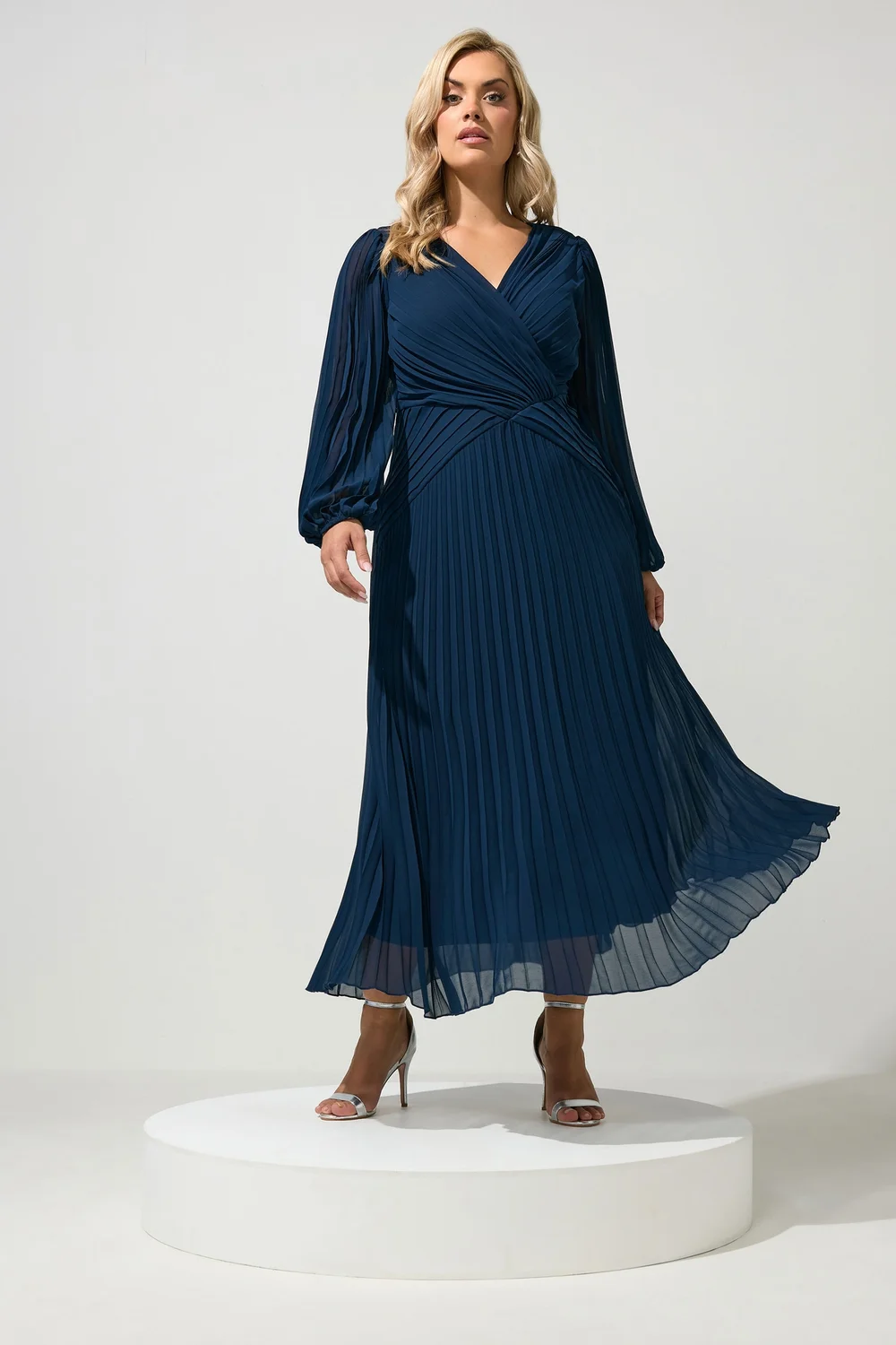 Yours London Curve Navy Blue Pleated Dress - 22 Image 1