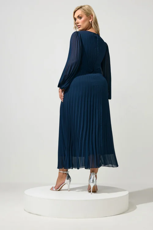 Yours London Curve Navy Blue Pleated Dress - 22 Image 3