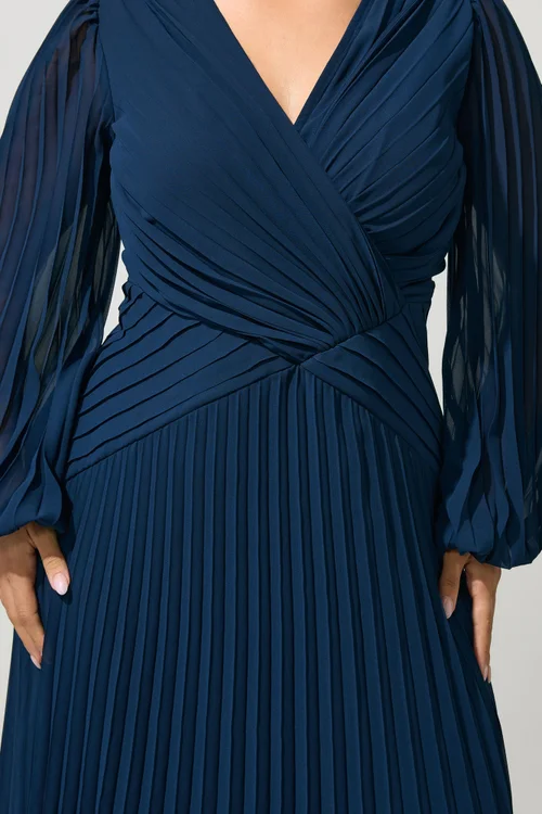 Yours London Curve Navy Blue Pleated Dress - 22 Image 4
