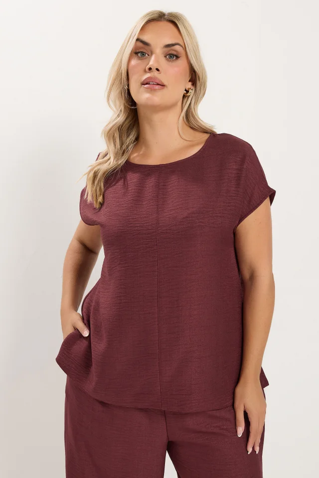 Yours Curve Wine Red Seam Detail Top