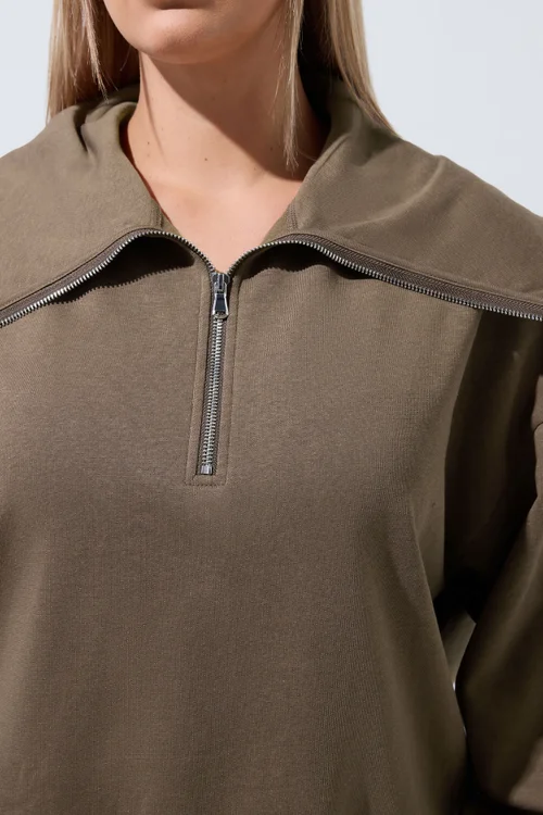 Yours Limited Curve Brown Folded Zip Sweatshirt - 14 Image 4