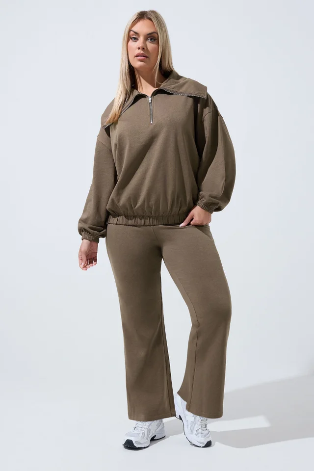 Yours Limited Curve Brown Folded Zip Sweatshirt