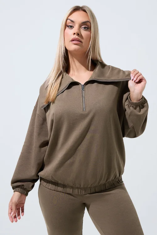 Yours Limited Curve Brown Folded Zip Sweatshirt - 14 Image 1