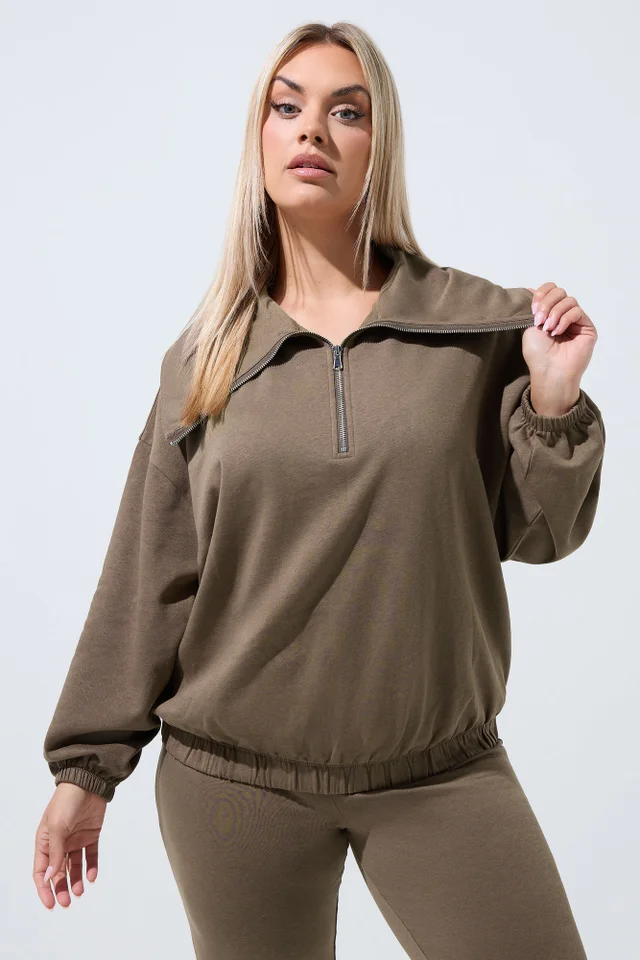 Yours Limited Curve Brown Folded Zip Sweatshirt
