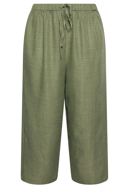 Yours Curve Khaki Green Textured Wide Leg Trousers - 22-24 Image 5