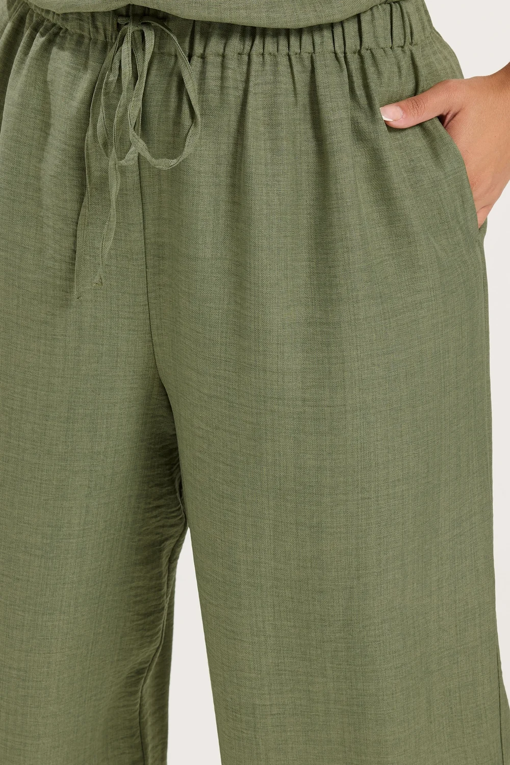 Yours Curve Khaki Green Textured Wide Leg Trousers - 22-24 Image 4