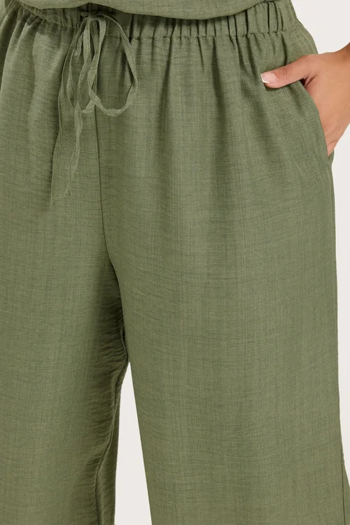 Yours Curve Khaki Green Textured Wide Leg Trousers - 22-24 Image 4