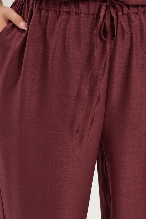 Yours Curve Wine Red Textured Wide Leg Trousers - 16 Image 5