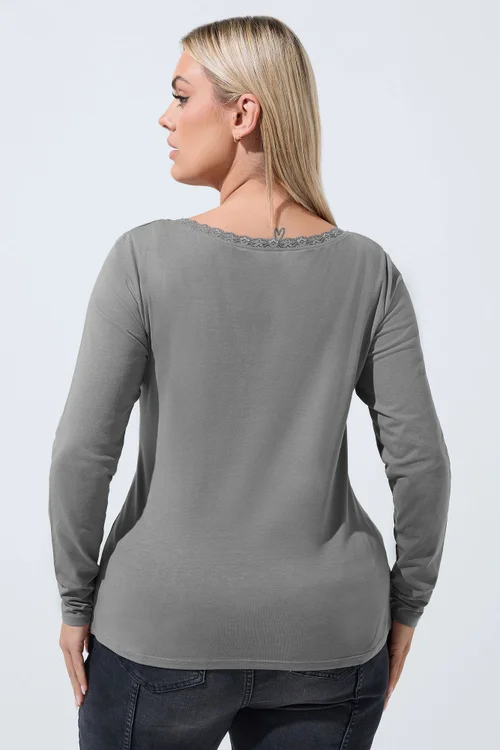Yours Limited Curve Grey Lace Trim Top - 10 Image 3